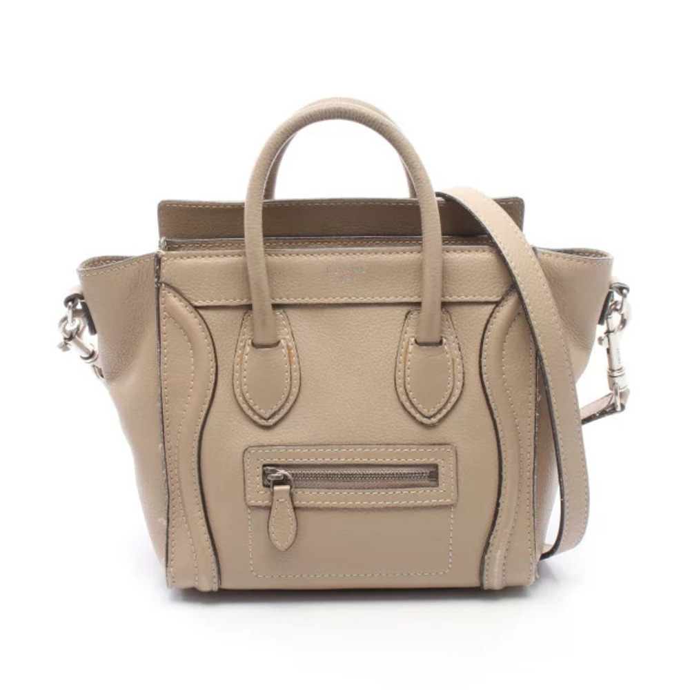 Celine Luggage Tote Shopper Handbag Leather Beige Cream